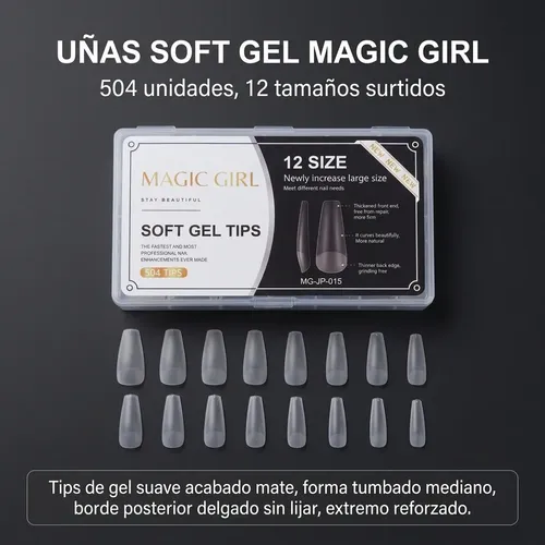 Tips Soft Gel Coffin Mate 504 Unidades 12 Tamaños