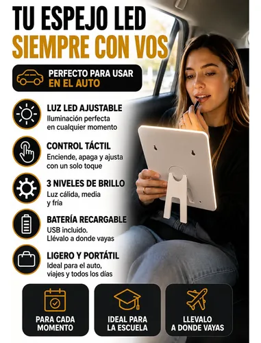 Espejo Cosmético Led Táctil Recargable Para Maquillaje