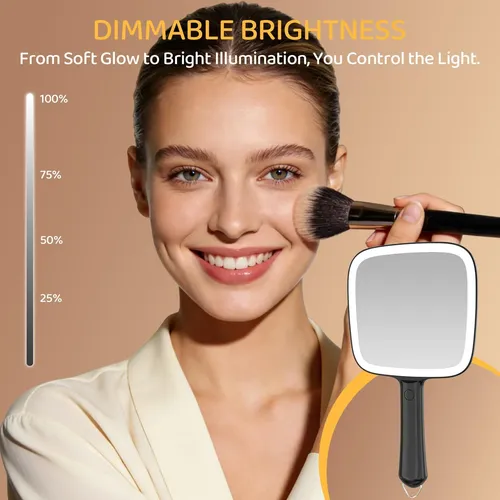 Espejo De Mano Con Luz Famihomii 30x Recargable Negro