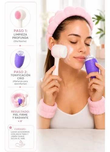 Set Skincare Kit Completo Cepillo  Vincha Masajeador Hielo
