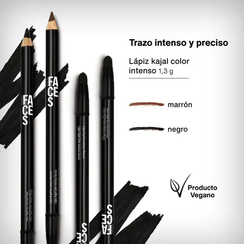 Lápiz de color negro intenso Kajal Faces Natura, 1,3 g