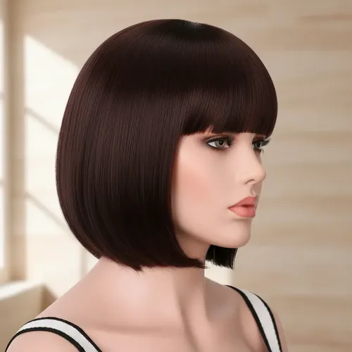 Peluca Corta Bob Simil Natural Castaño Flequillo Oncológica