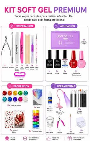 Kit Profesional Completo Uñas Soft Gel Led Uv X60u