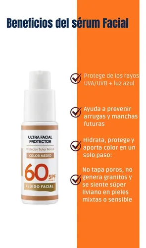 Protector Solar Facial Factor 60 Tono Light Antiage Piel Sensible Fluido