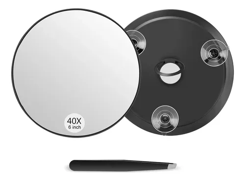 Espejo De Aumento 40x Qinxinmir 15 Cm Con Ventosas Negro