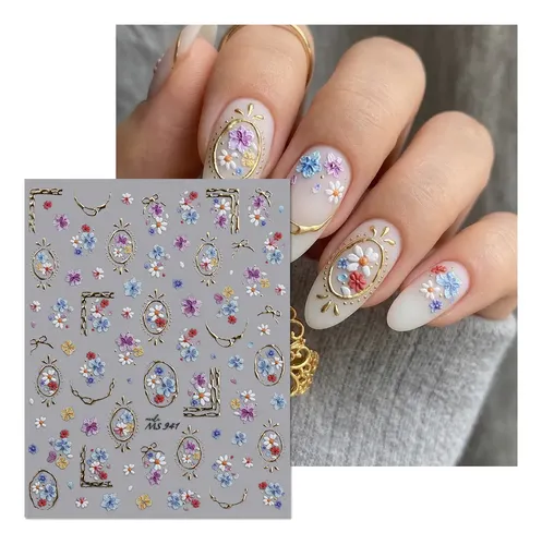 Prima Stickers For Uñas Florales Vintage 3 Hojas 3pcs Gold