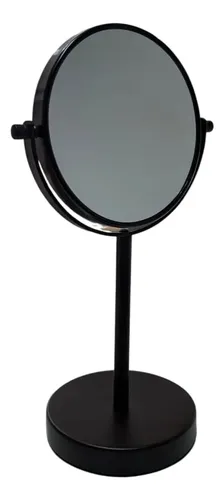 Espejo de Mesada Redondo para Maquillaje, Negro Mate con Aumento 5x