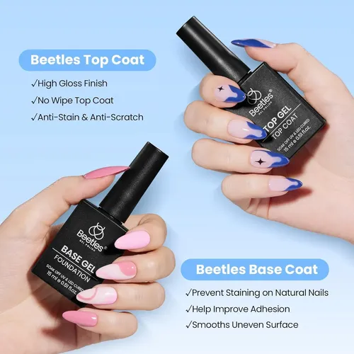 Set Base Y Top Coat Gel Uñas Brillo Intenso 15ml 2 Piezas