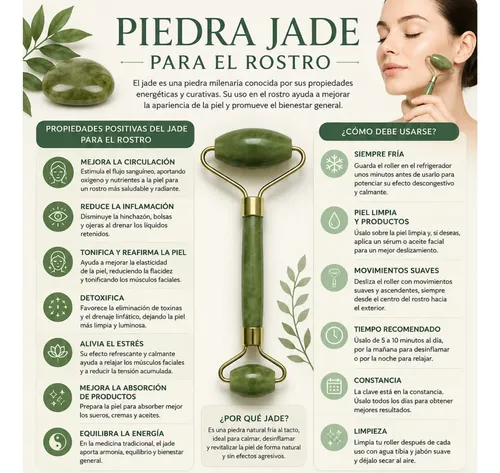 Rodillo Masajeador Cuarzo Verde Natural Contorno Ojos