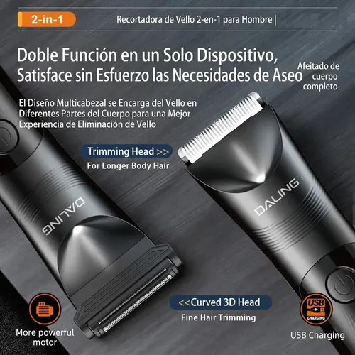 Cortadora de Pelo Daling 1871 Inalámbrica para Barba y Cuerpo con Pantalla Digital