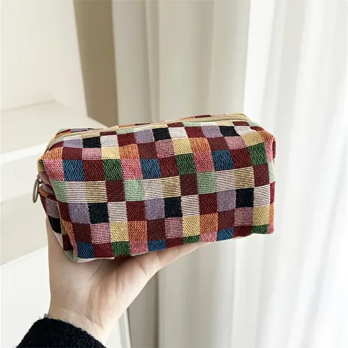 Bolsa De Maquillaje Con Cremallera A Cuadros De Tejido Grues Colored Plaid Pillow Bag Plaid / Checkered