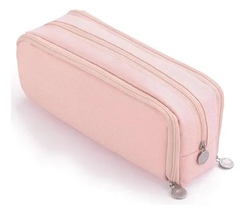 Estuche Organizador Escolar Grande Con 3 Compartimentos Rosa