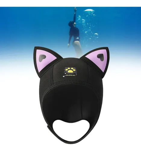 Gorro De Neopreno Con Orejas De Gato Para Buceo, Gorro Negro