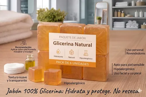 Jabón De Glicerina Natural Hipoalergénico Pack X 6