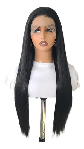 Peluca Lace Front Adiolacba Premium Símil Natural 70 Cm Tamaño De La Base Regulable Tono Negro