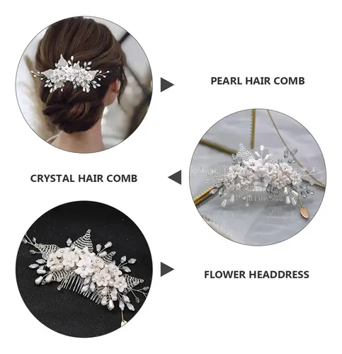 Peineta Para El Pelo Pretty Crystal Pearl, Elegante Peineta