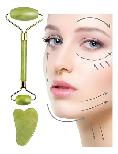 Set 2 Piezas Rodillo Jade Y Gua Sha Facial Masaje