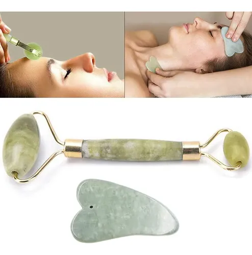 Guasha Facial Con Rodillo De Jade Natural Conjunto De