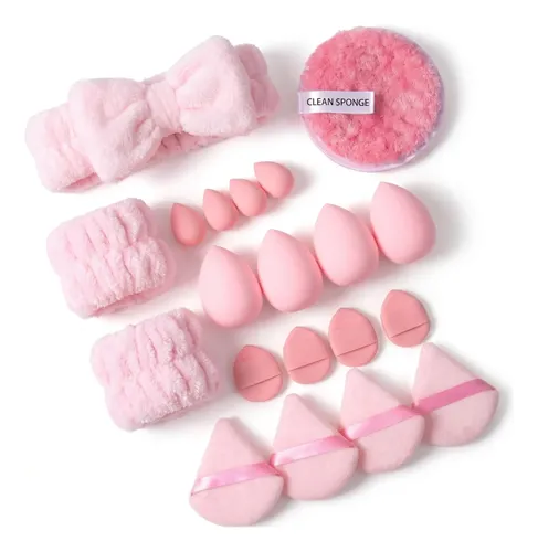 Set Esponjas Maquillaje Y Skincare 20 Pzas Con Diadema