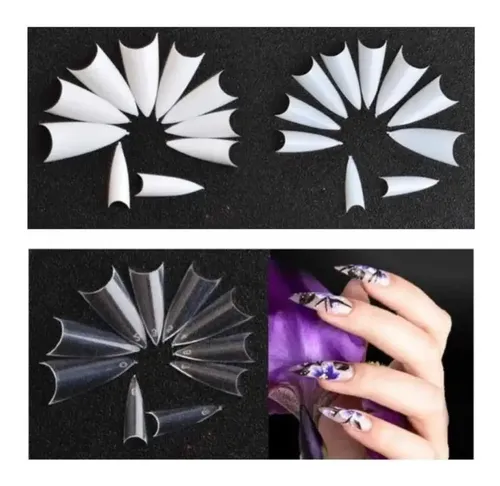 100 Tips Stiletto Cristal/natural En Punta Uñas Postizas