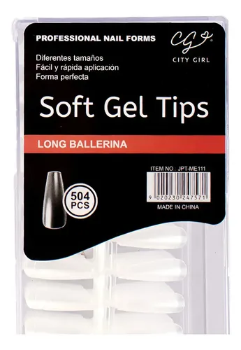 Tips Soft Gel City Girl 500u Press On Uñas Insumos Manicura Color Transparente Long Ballerina