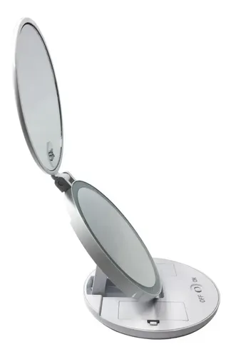 Espejo Para Maquillaje Con Luz Led Plegable Aumento 5x E156