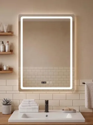 Espejo Luz Led Vertical 60x80cm Digital Con Reloj, Temperatura, 3 Luces Y Desempañador Casa Hadid