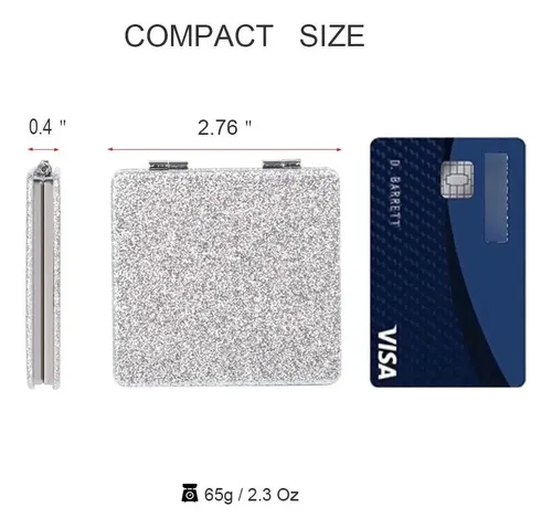 Espejo Compacto Omiro Glitter Pu Con Aumento De 1x/3x, Plate
