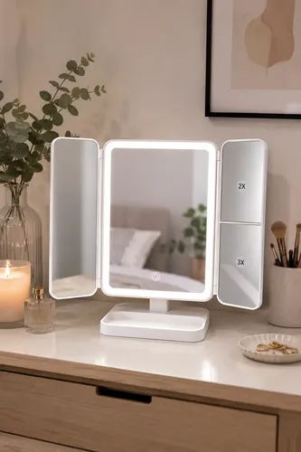 Espejo Maquillaje Con Aumento X2 X3 Luz Led 3 Tonos