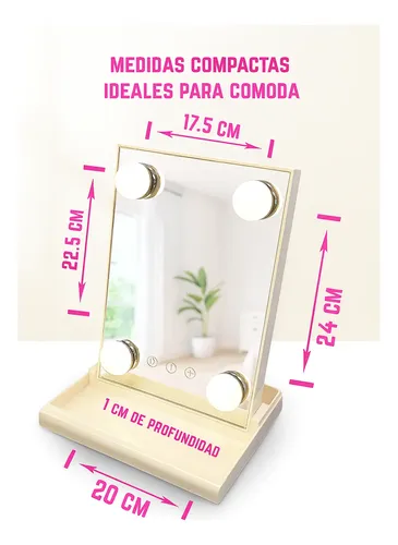 Espejo De Maquillaje Táctil Luces Led 4 Focos 3 Modos Usb