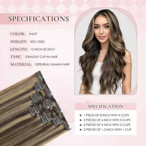 Extensiones De Cabello Humano Real 55cm 7pcs 105g #4p27