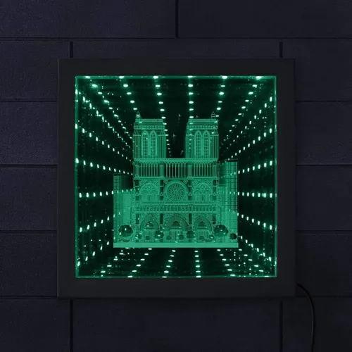 Espejo Led Infinito Rgb Túnel Vórtice Madera Decoración