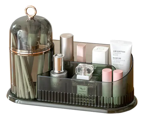 Organizador Maquillaje Porta Cosmético Make Up Escritorio Con Capsula Antipolvo Verde Claro