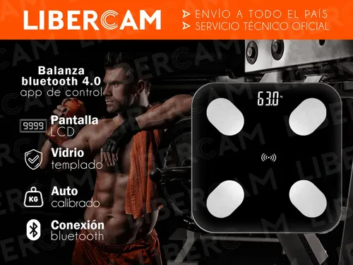 Balanza De Baño Bluetooth Familiar Ultra Slim 180kg libercam LBAL-60 Color Negro