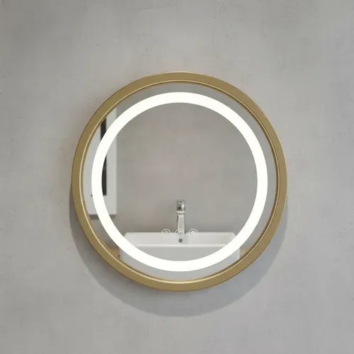 Espejo Redondo Pared Led Luz Frio Calido Marco Dorado 32cm