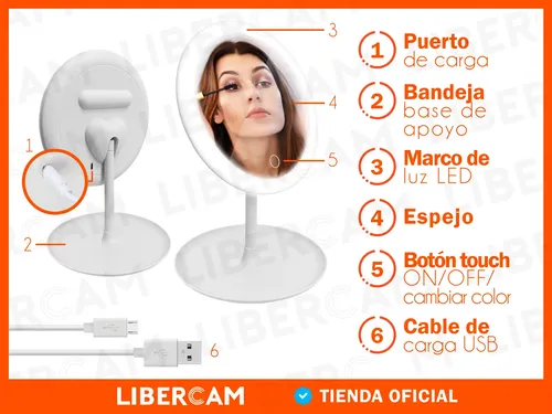 Espejo Doble Aumento 360° Luz Led  Maquillaje Carga Usb