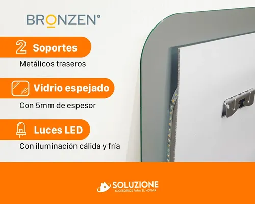 Espejo Horizontal Borde Curvo Luz Led Trasera 70×50
