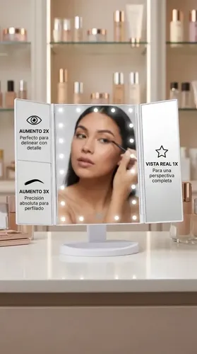Espejo Maquillaje Plegable Usb Led Tactil Portatil Cosmetico