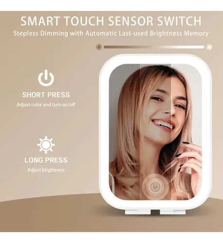 Espejo De Maquillaje Led Tactil 3 Modos Recargable Blanco