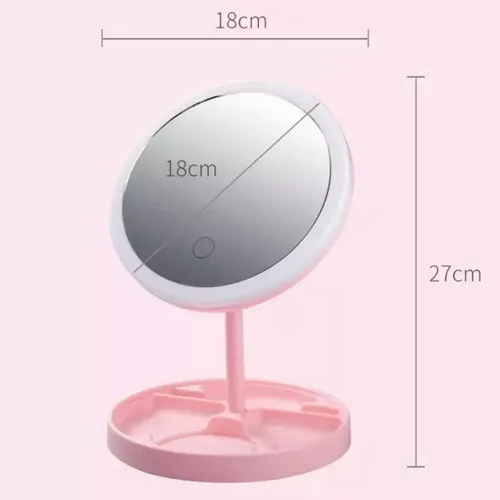 Espejo Maquillaje Portatil Tactil Con Luz Led Recargable Marco Rosa claro