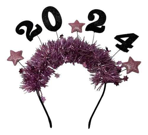Diadema 2024 Feliz Año Nuevo Estrella Glitter Rosa Roja