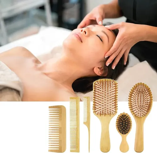Kit De Cepillo Y Peine De Bambú Antifrizz X, 6 Piezas