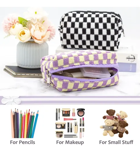 Pazimiik A Cuadros Bolsa De Maquillaje Para El Bolso Portáti