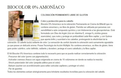 Tintura Coloración Biferdil Biocolor 0% Amoniaco N°7.1 Rubio Ceniza