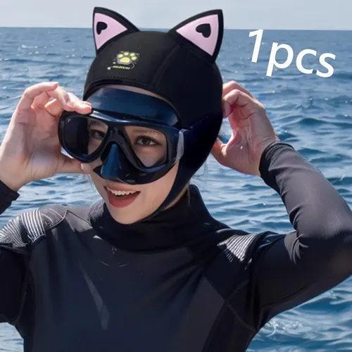 Gorro De Neopreno Con Orejas De Gato Para Buceo, Gorro Negro
