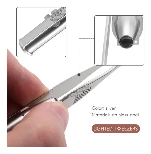 Pinza Para Pestañas Y Cejas De Acero Inoxidable Con Luz Led
