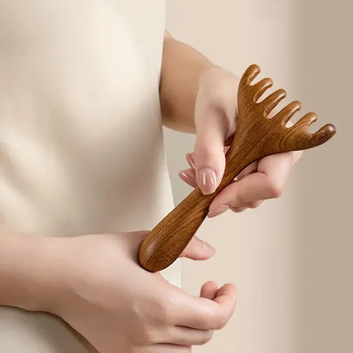 W Pente De Masaje Meridiano Con Cabeza De Madera Natural Gl
