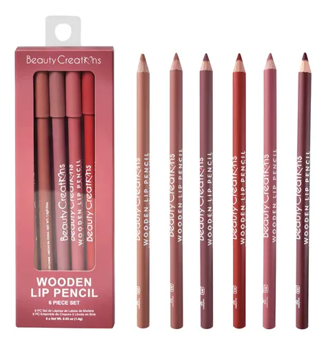 Set 6 Lapiz Delineador Labios Lip Wooden Beauty Creations® Color Wines