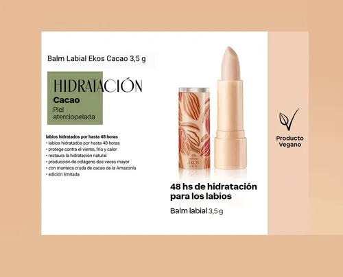 Balsamo Labial Hidratante Cacao 3,5g X2 Ekos Natura Vegano