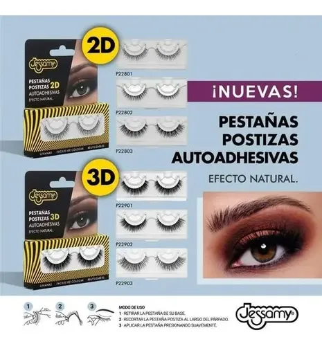 Jessamy Pestañas Postizas 3D Autoadhesivas Sintéticas Color Negro D-22